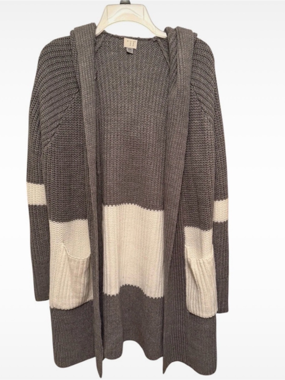 A New Day NWOT Women’s XXL Grey and White Chunky Knit‎ Hooded Coatigan